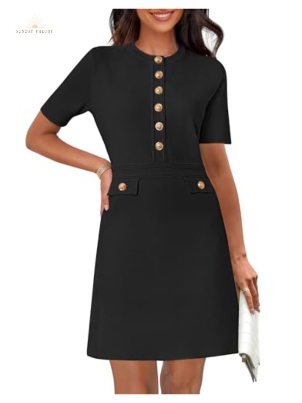 Women's Short Sleeve Ribbed Knit Bodycon Mini Sweater Dress Button Down